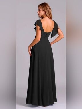 Azazie Black Flutter-Sleeve Maxi Dress